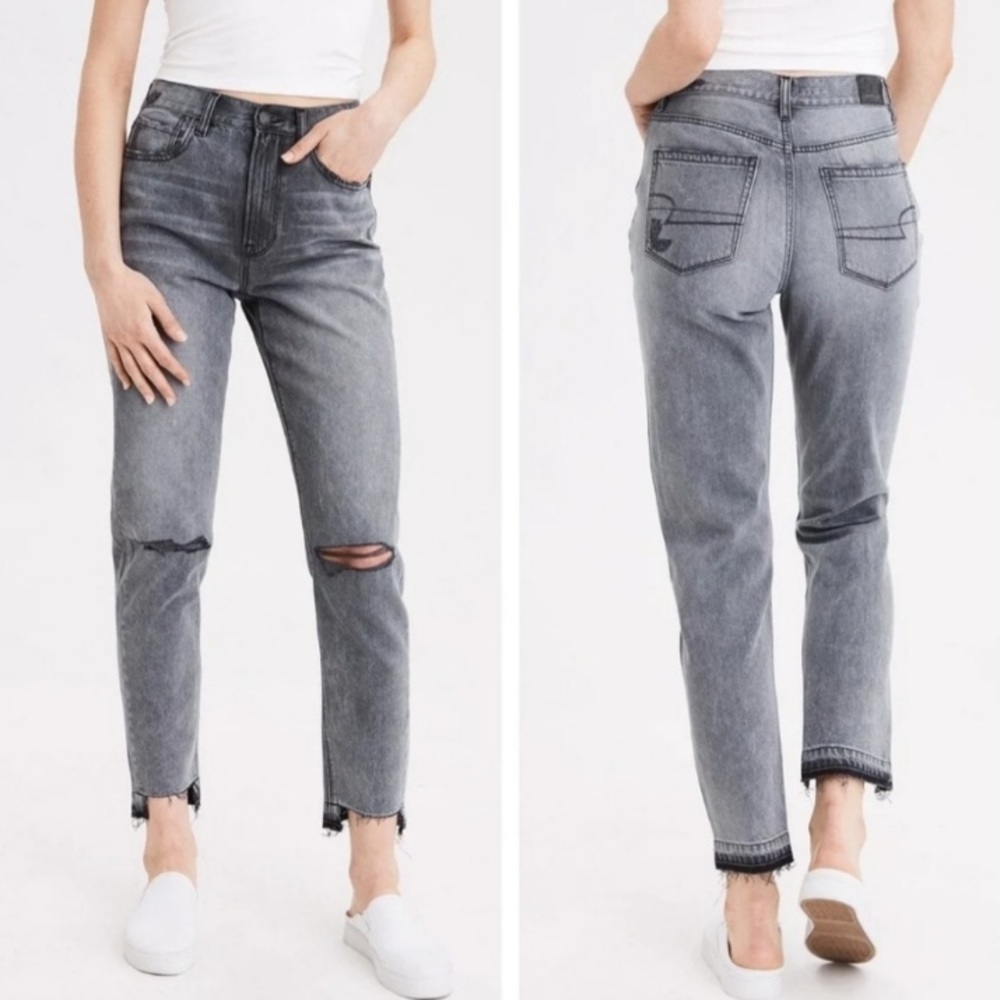 American Eagle black acid wash Mom jeans size 8